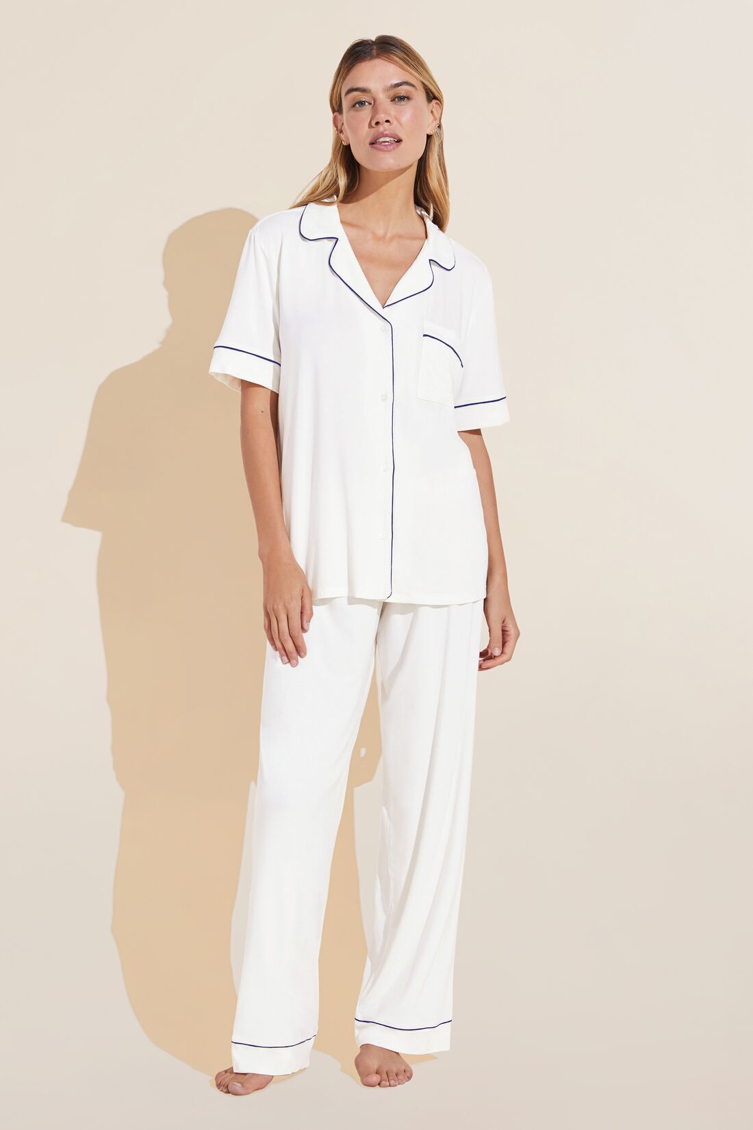 Gisele TENCEL™ Modal Short Sleeve & Pant PJ Set - Ivory/Navy